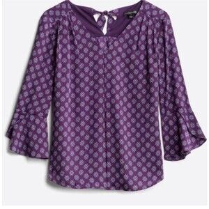 41 Hawthorne Purple Print Bell Sleve Blouse Size 3X Fall Office Purple Career